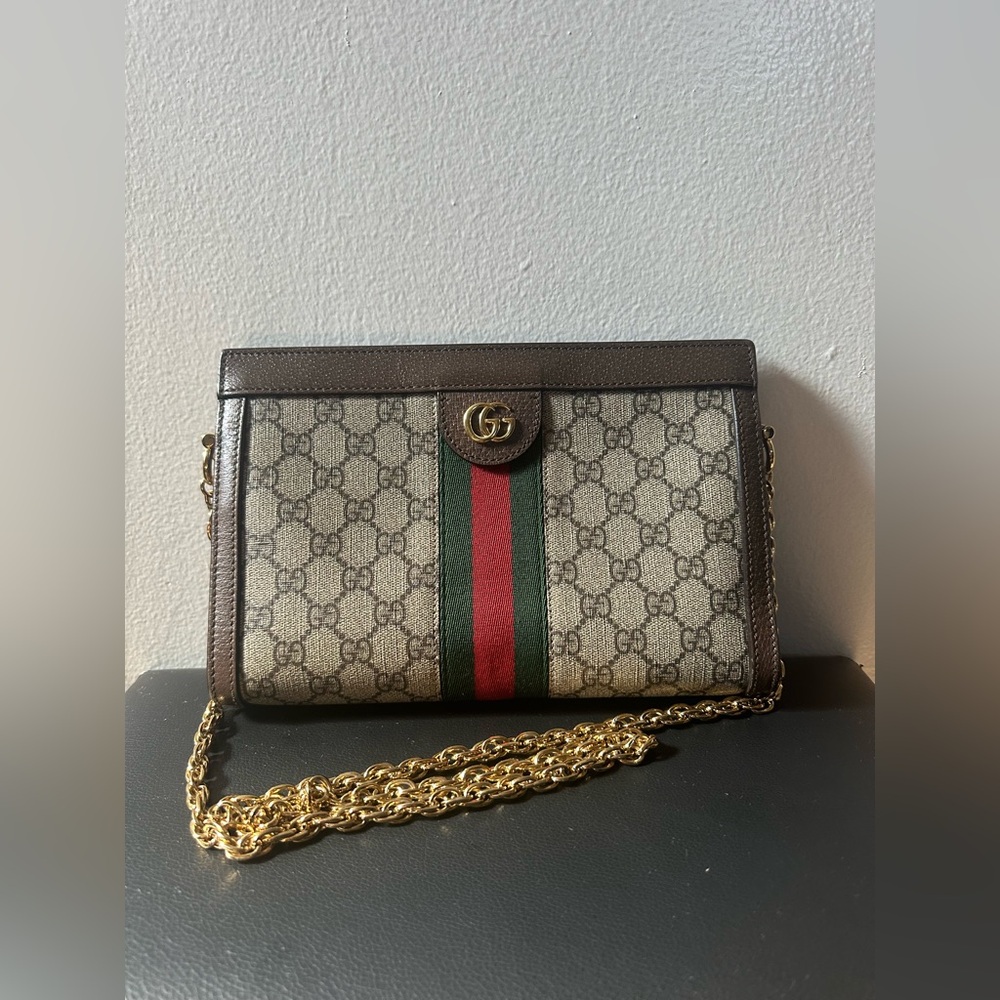 Gucci Brown and Gold Crossbody Bag with Chain Strap